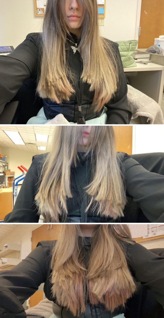 A collage of a person with long hair
Description automatically generated